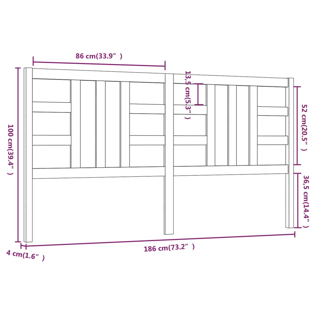 Testiera per Letto Nera 186x4x100 cm in Legno Massello di Pino 817859