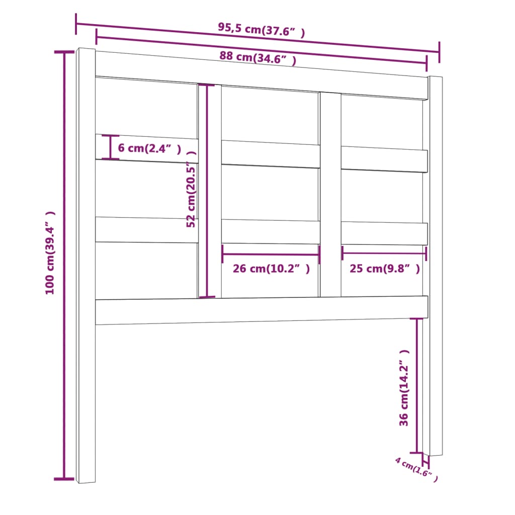 Testiera per Letto 95,5x4x100 cm in Legno Massello di Pino cod mxl 50126