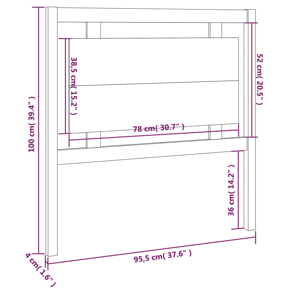 Testiera per Letto Nera 95,5x4x100 cm Legno Massello di Pino 817924