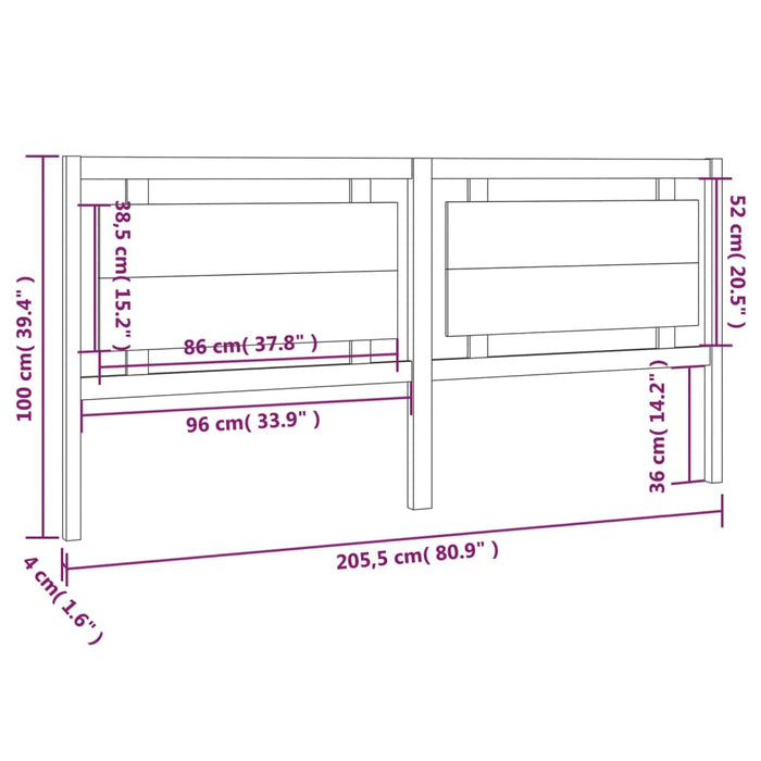 Testiera per Letto Bianca 205,5x4x100 cm Legno Massello di Pino cod mxl 49637