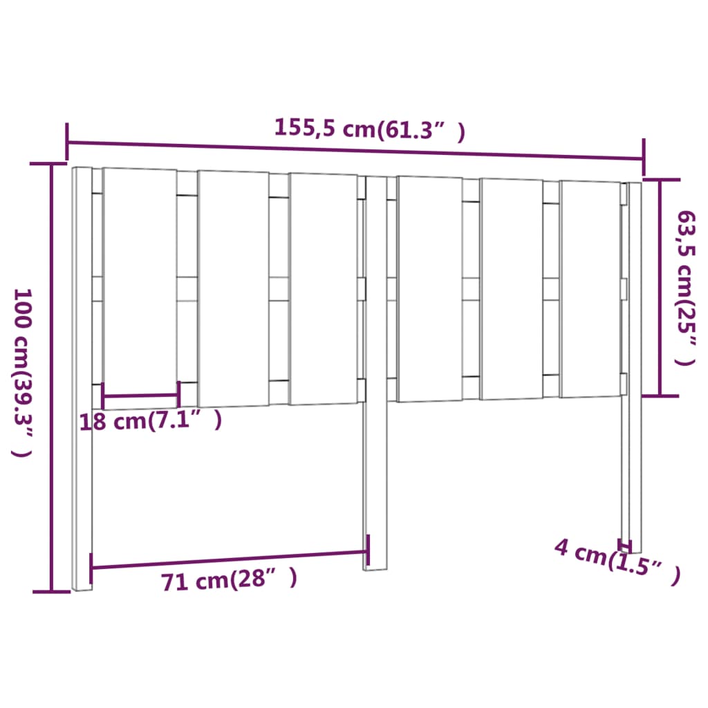 Testiera per Letto 155,5x4x100 cm in Legno Massello di Pino cod mxl 51005