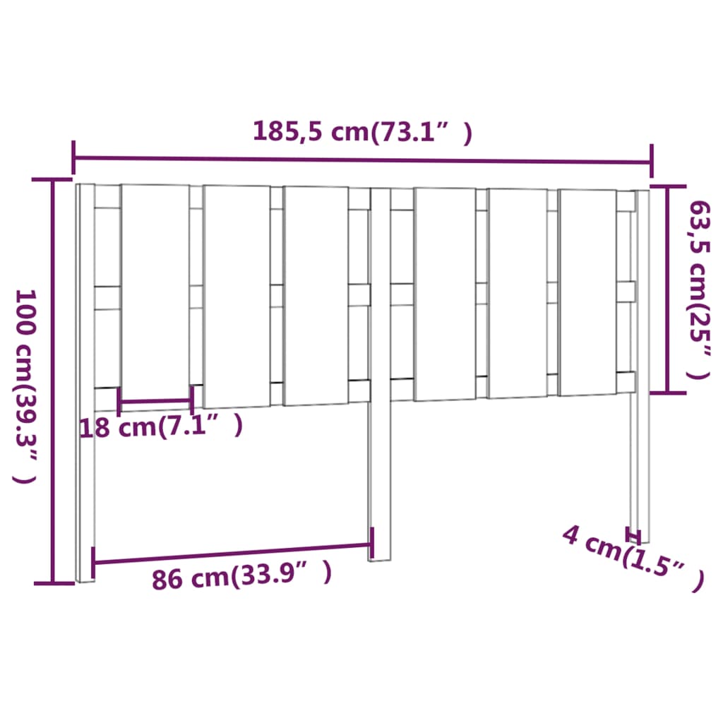 Testiera per Letto Grigia 185,5x4x100 cm Legno Massello di Pino 818007