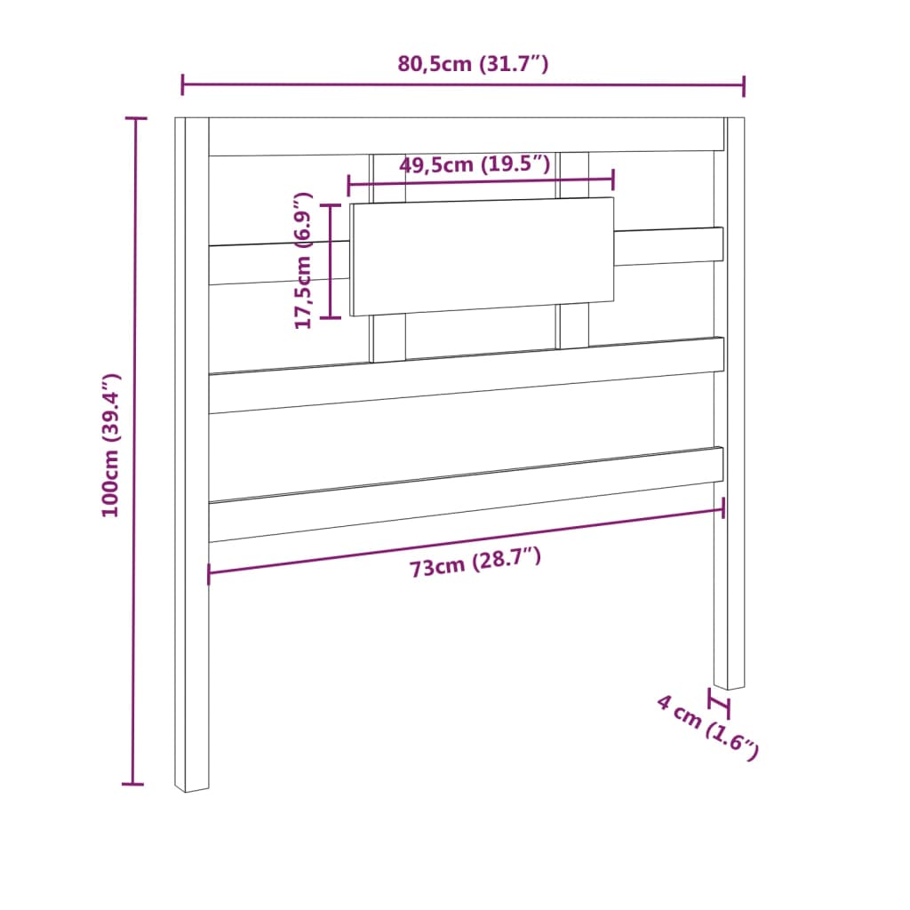 Testiera per Letto 80,5x4x100 cm in Legno Massello di Pino cod 11135