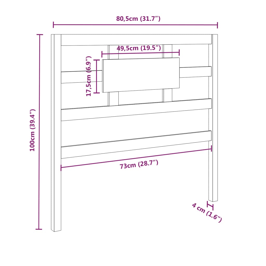 Testiera per Letto Nera 80,5x4x100 cm in Legno Massello di Pino 818019