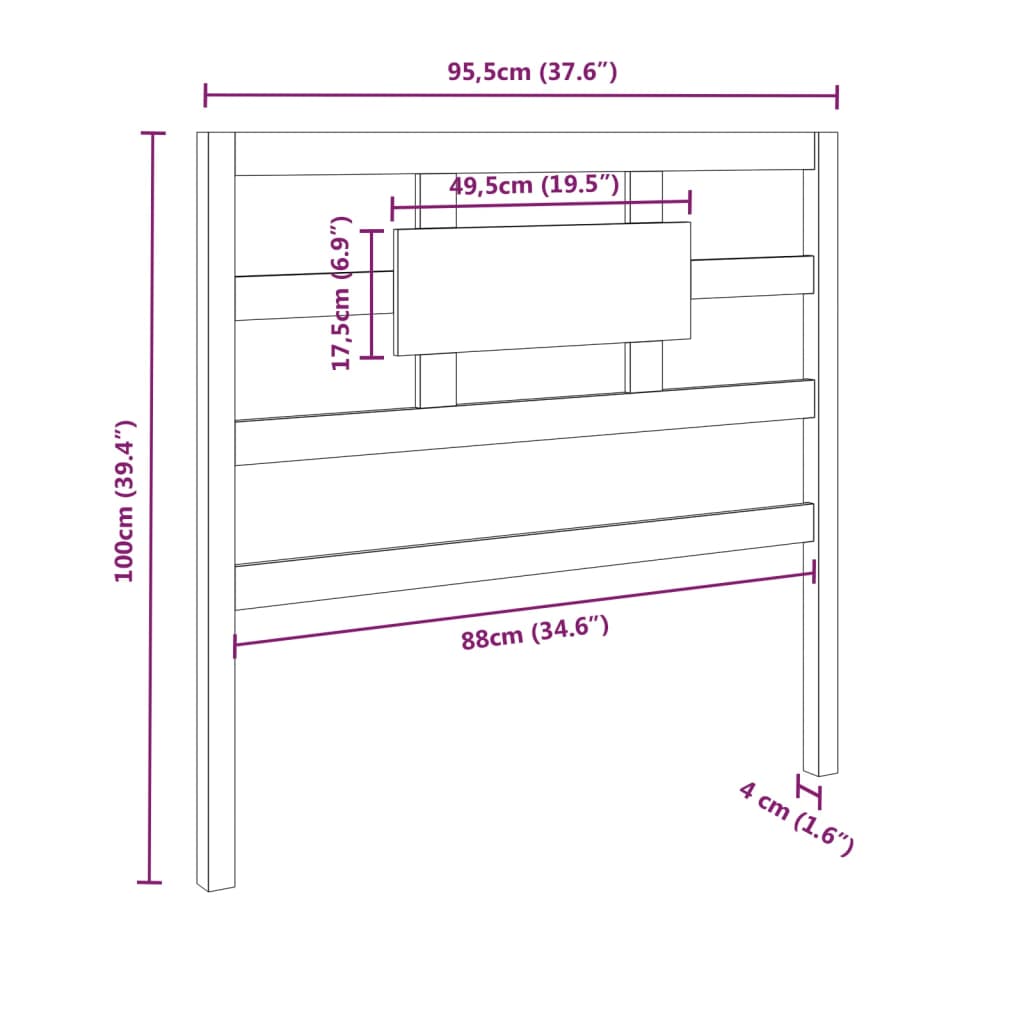 Testiera per Letto Bianca 95,5x4x100 cm Legno Massello di Pino