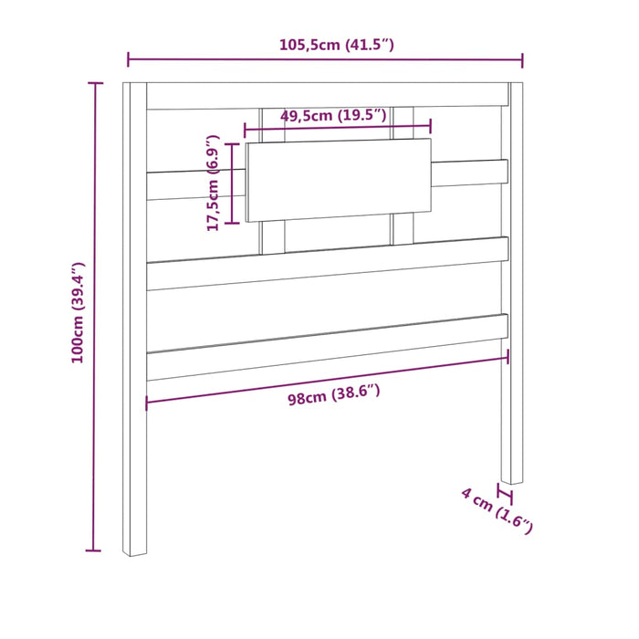 Testiera per Letto Bianca 105,5x4x100 cm Legno Massello di Pino 818026