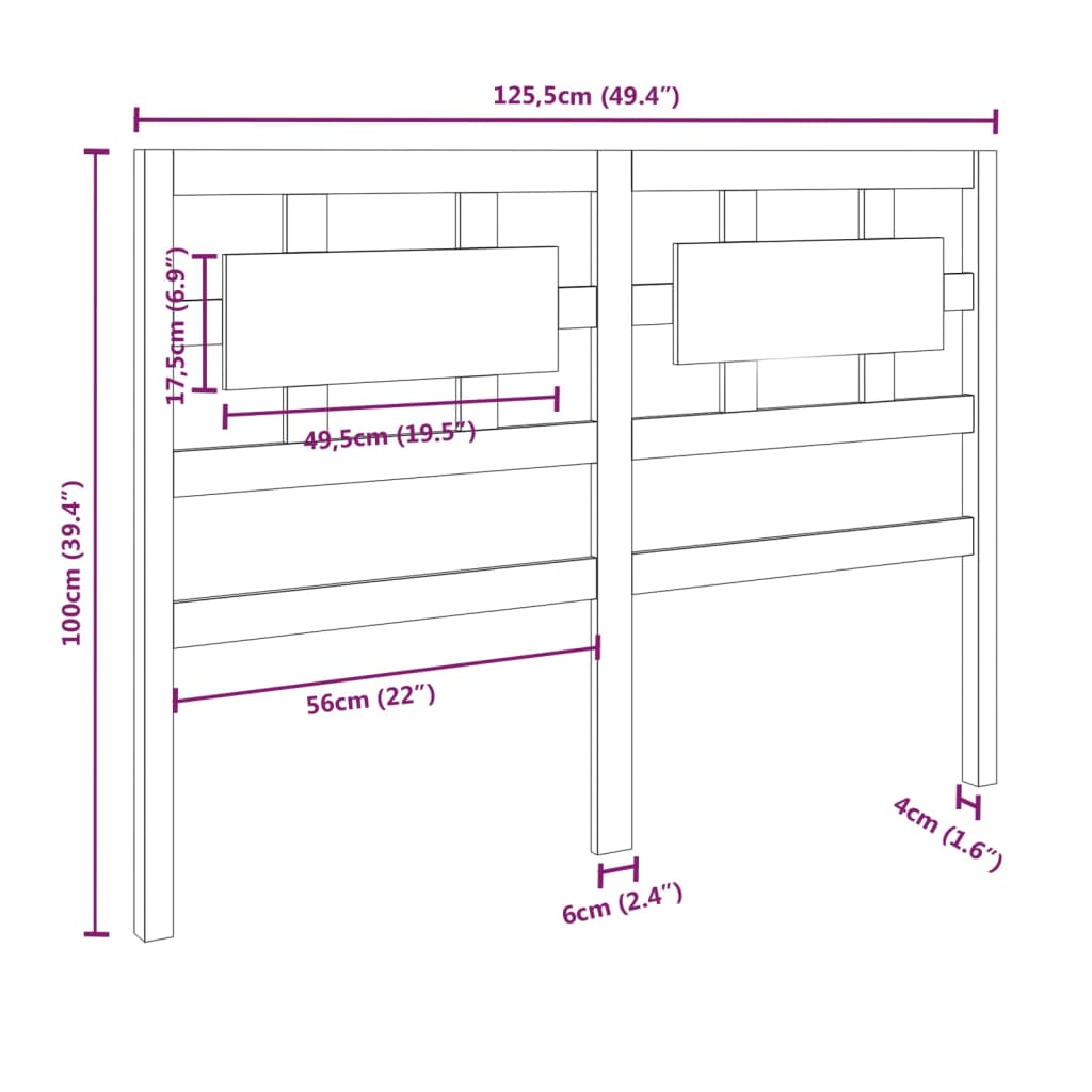 Testiera Letto 125,5x4x100 cm in Legno Massello di Pino cod mxl 51903