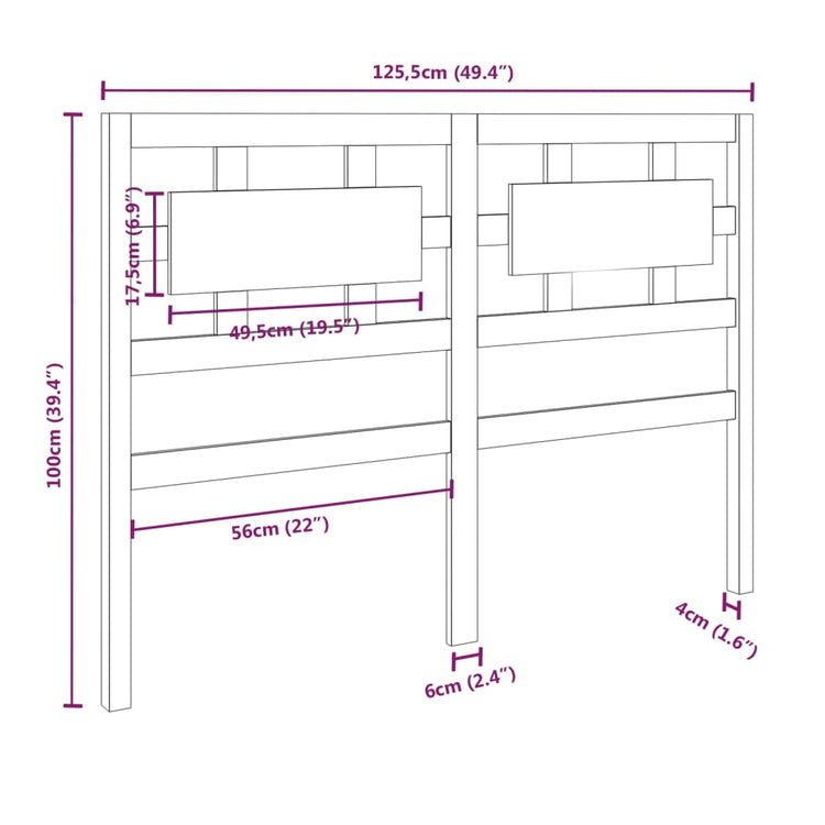 Testiera per Letto Bianca 125,5x4x100 cm Legno Massello di Pino cod mxl 47755