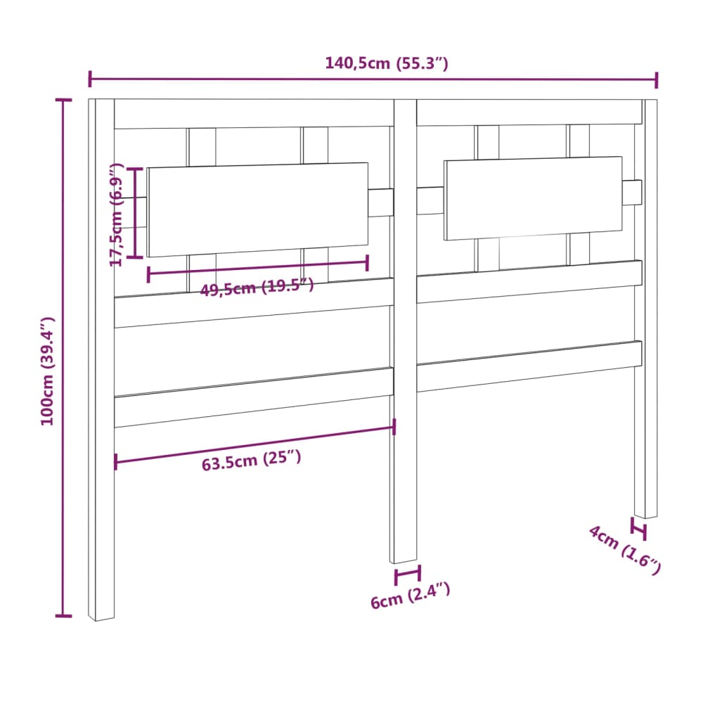 Testiera per Letto 140,5x4x100 cm in Legno Massello di Pino cod mxl 58263