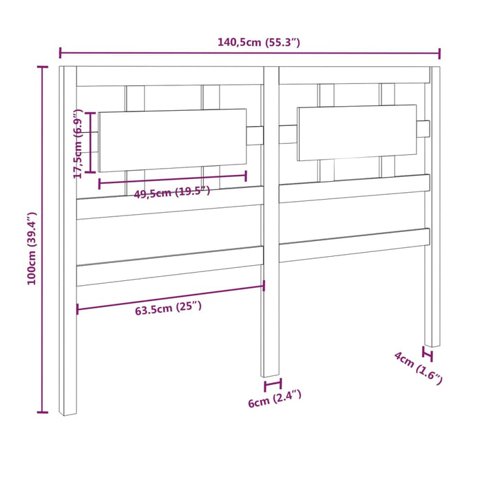 Testiera per Letto Bianca 140,5x4x100 cm Legno Massello di Pino cod 11050