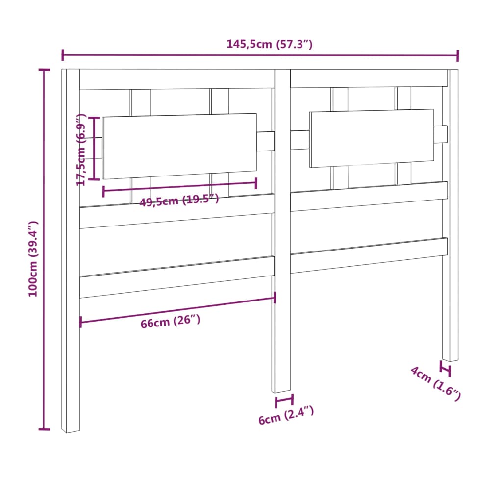 Testiera per Letto 145,5x4x100 cm in Legno Massello di Pino cod mxl 48655