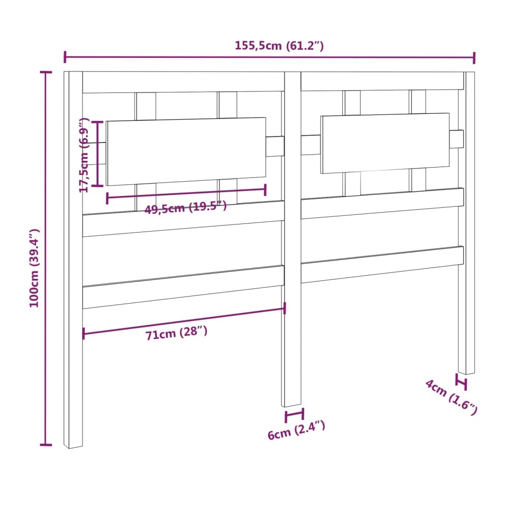 Testiera per Letto 155,5x4x100 cm in Legno Massello di Pino