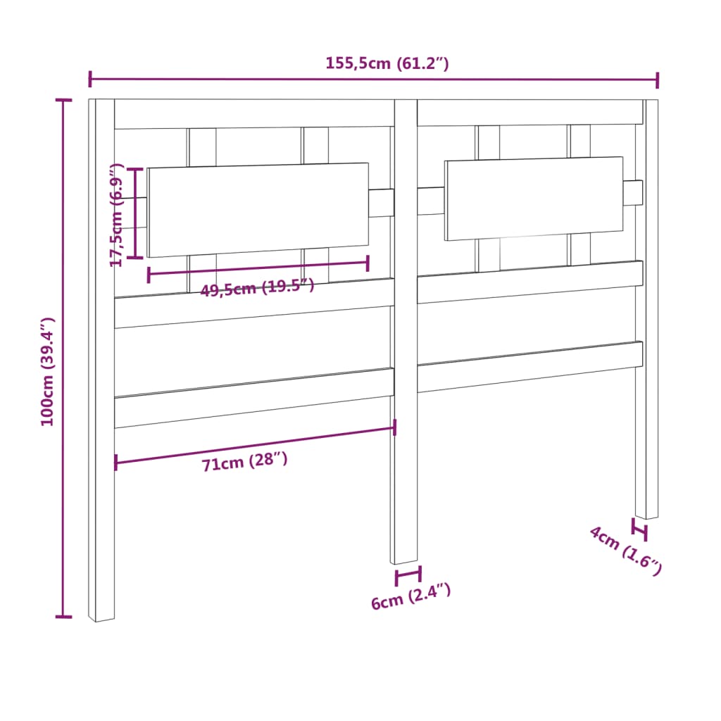 Testiera per Letto Miele 155,5x4x100 cm Legno Massello di Pino cod 9843