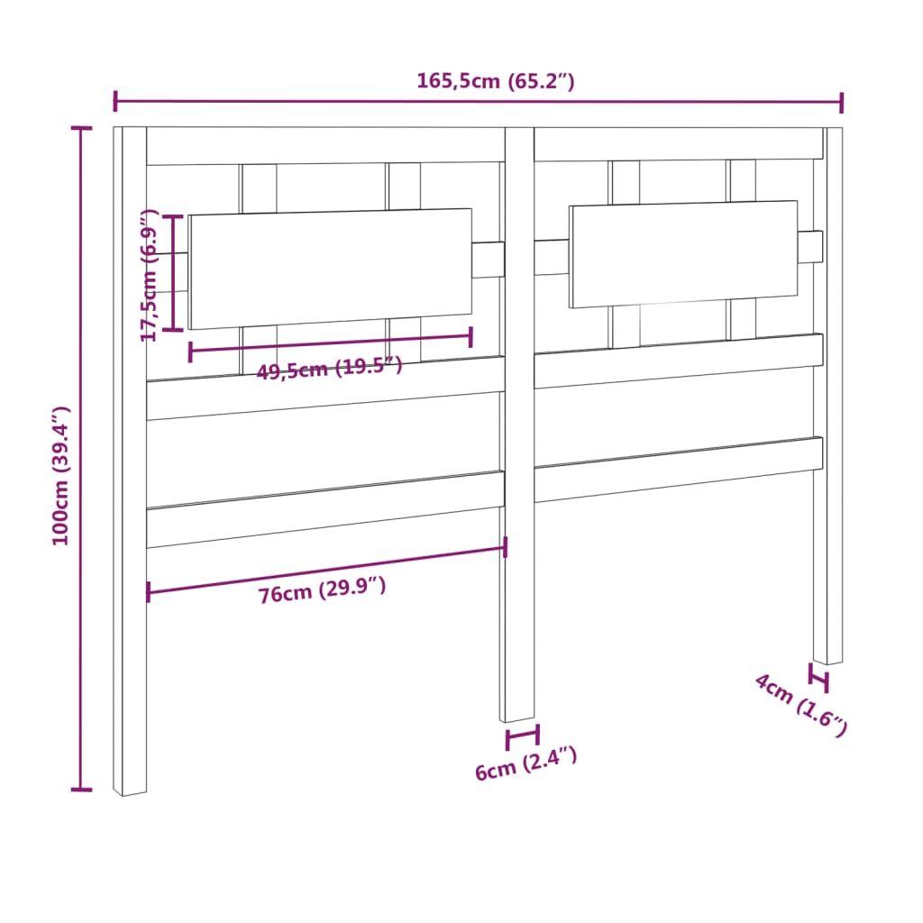 Testiera per Letto Grigia 165,5x4x100 cm Legno Massello di Pino cod mxl 51567