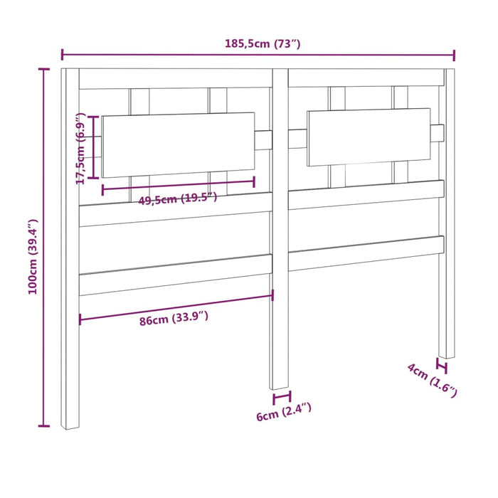 Testiera per Letto Bianca 185,5x4x100 cm Legno Massello di Pino 818056