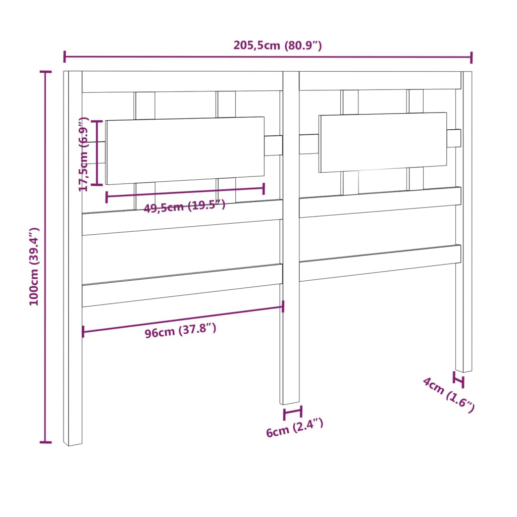 Testiera Letto Miele 205,5x4x100 cm in Legno Massello di Pino cod mxl 49576