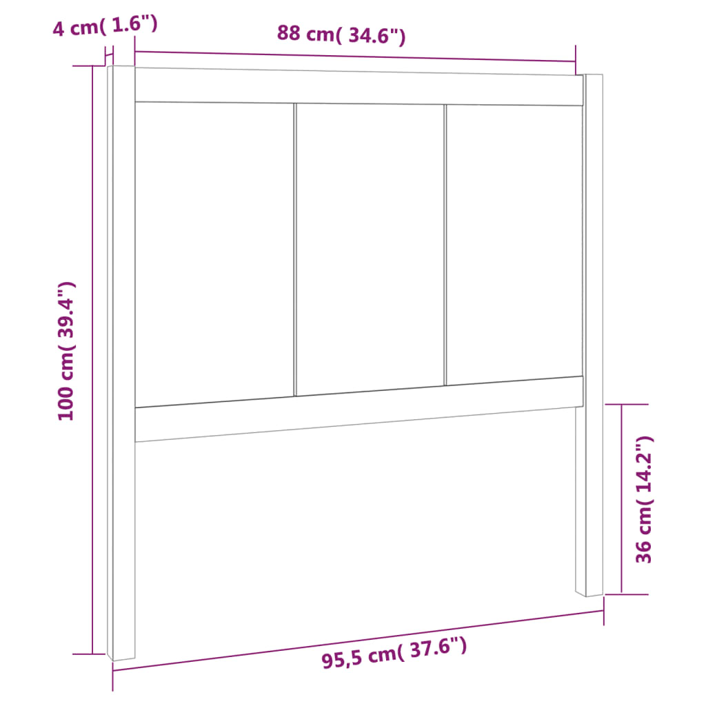 Testiera per Letto Nera 95,5x4x100 cm in Legno Massello di Pino cod mxl 49632