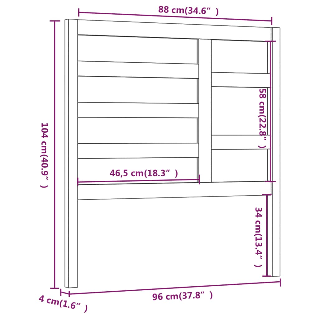 Testiera per Letto 96x4x104 cm in Legno Massello di Pino cod mxl 46356