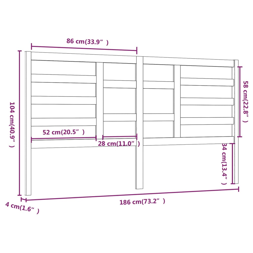 Testiera per Letto Bianca 186x4x104cm in Legno Massello di Pino 818156