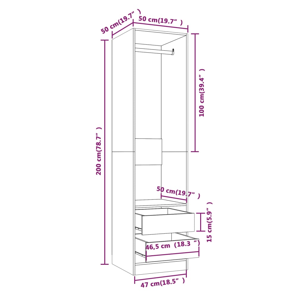 Armadio con Cassetti Rovere Fumo 50x50x200 cm Legno Multistrato 815348