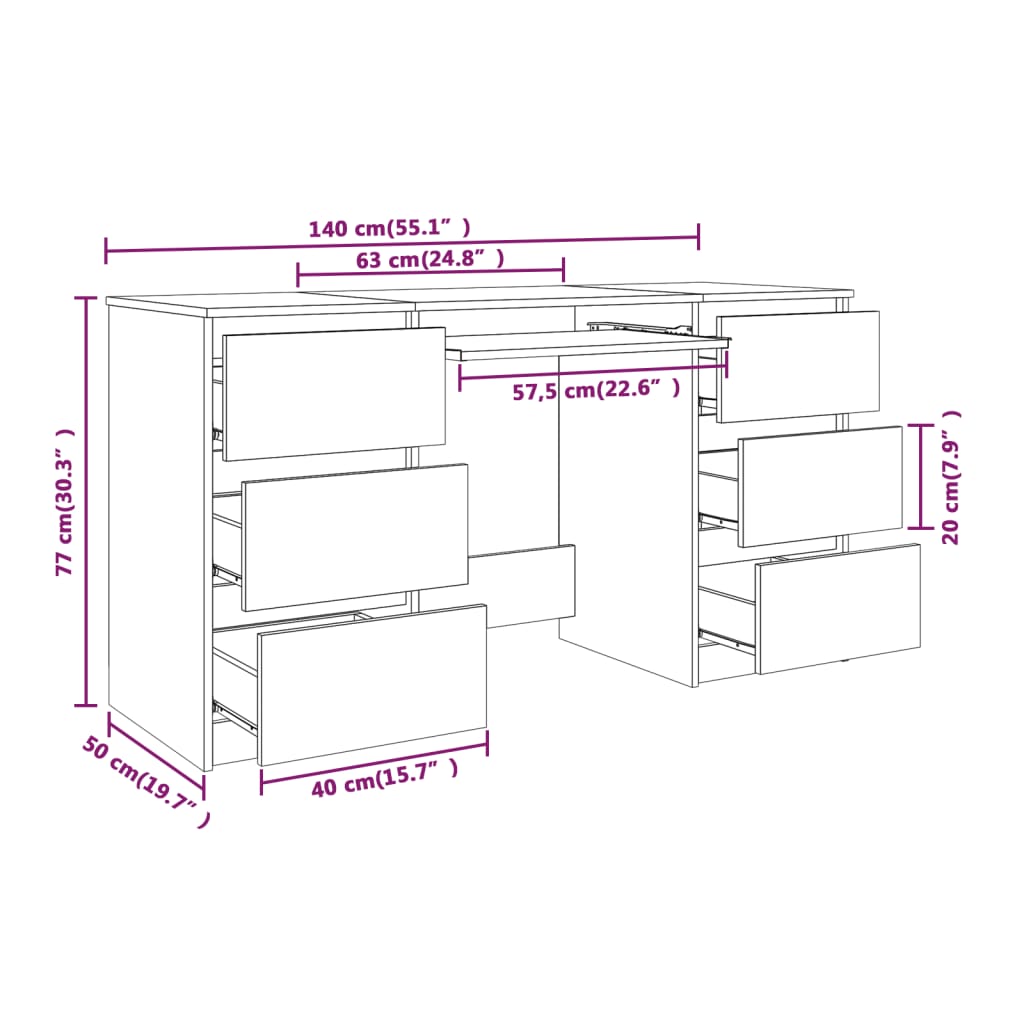 Scrivania Rovere Fumo 140x50x77 cm in Legno Multistrato 815438