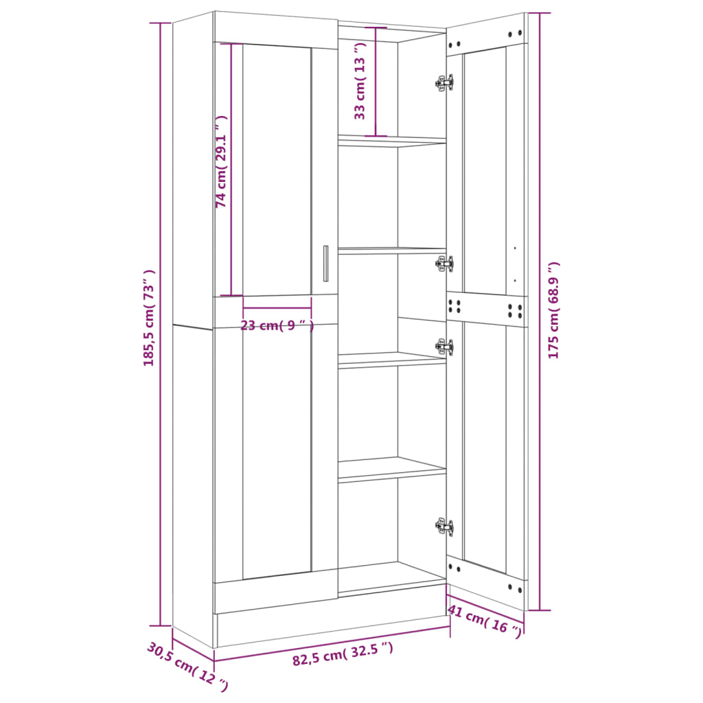 Mobile Vetrina Rovere Fumo 82,5x30,5x185,5 cm Legno Multistrato cod mxl 8939