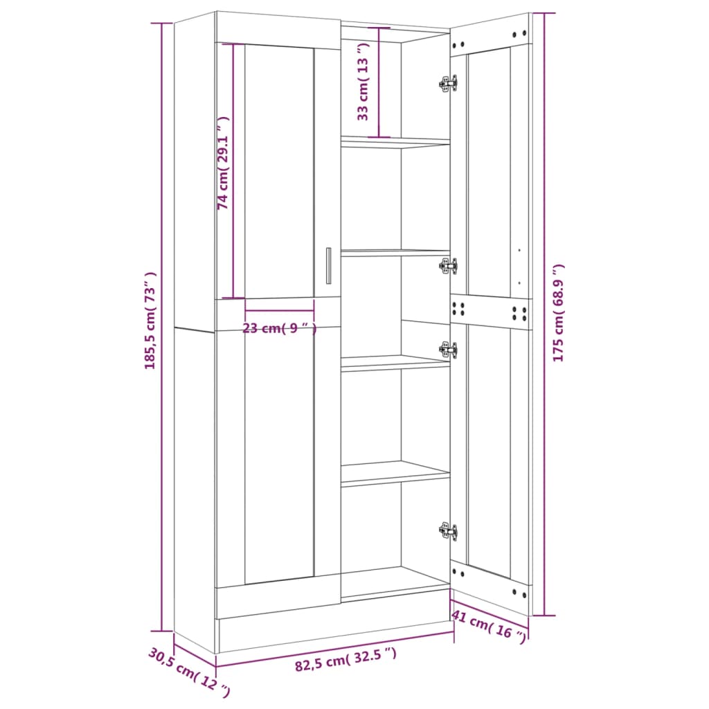 Mobile Vetrina Grigio Sonoma 82,5x30,5x185,5 Legno Multistrato cod mxl 14885