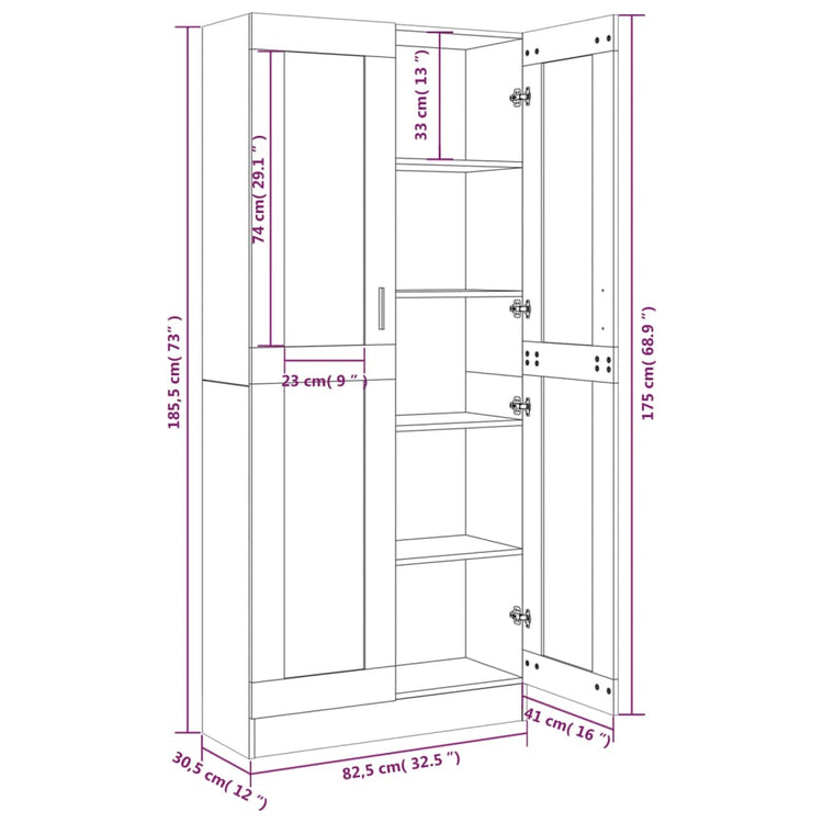 Mobile Vetrina Grigio Sonoma 82,5x30,5x185,5 Legno Multistrato cod mxl 14885