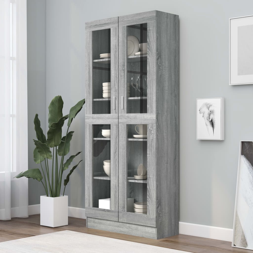 Mobile Vetrina Grigio Sonoma 82,5x30,5x185,5 Legno Multistrato cod mxl 14885