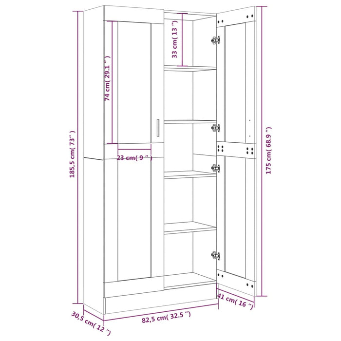 Mobile Vetrina Rovere Marrone 82,5x30,5x185,5 Legno Multistrato 815623