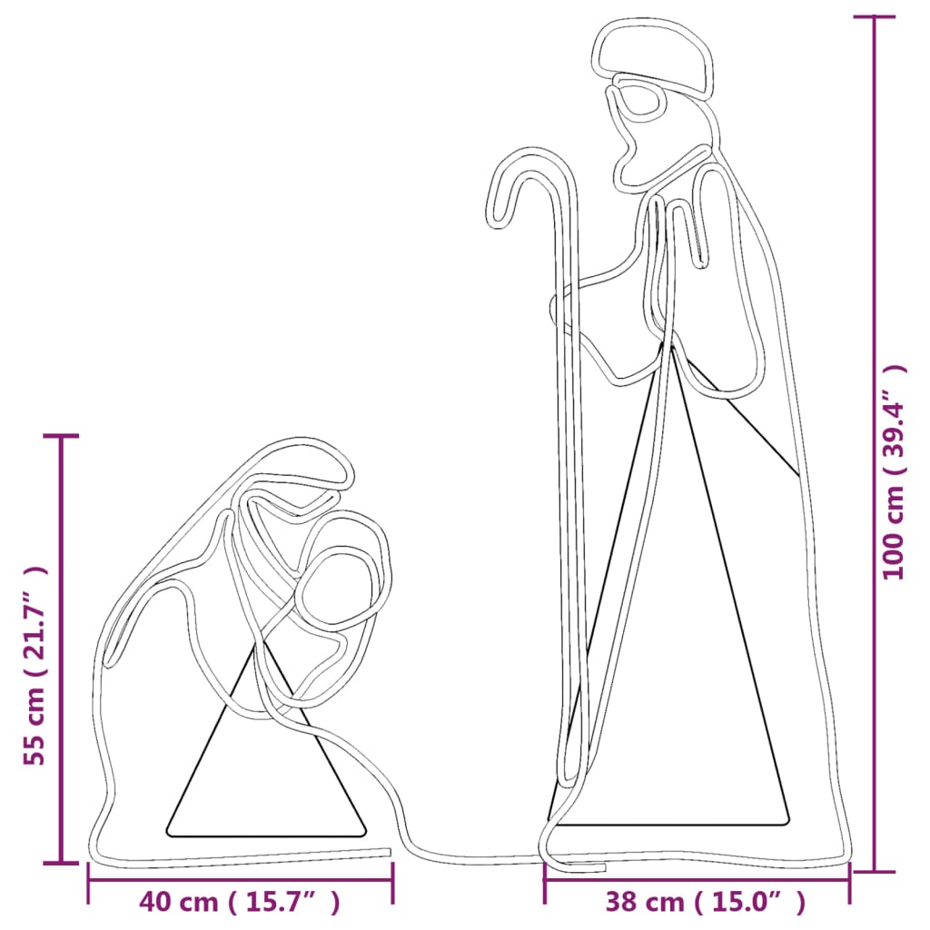 Figura Natalizia di Maria e Giuseppe con 264 LED 40x55&38x100cm