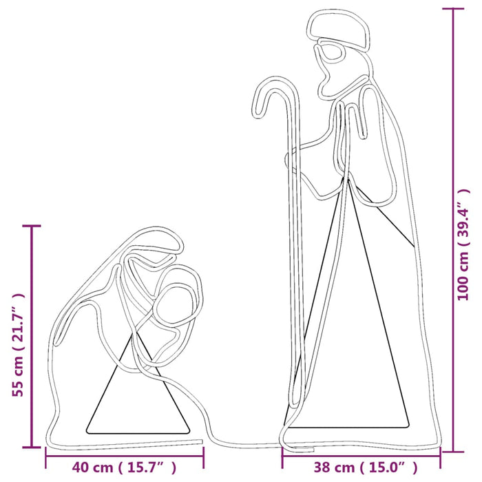 Figura Natalizia di Maria e Giuseppe con 264 LED 40x55&38x100cm