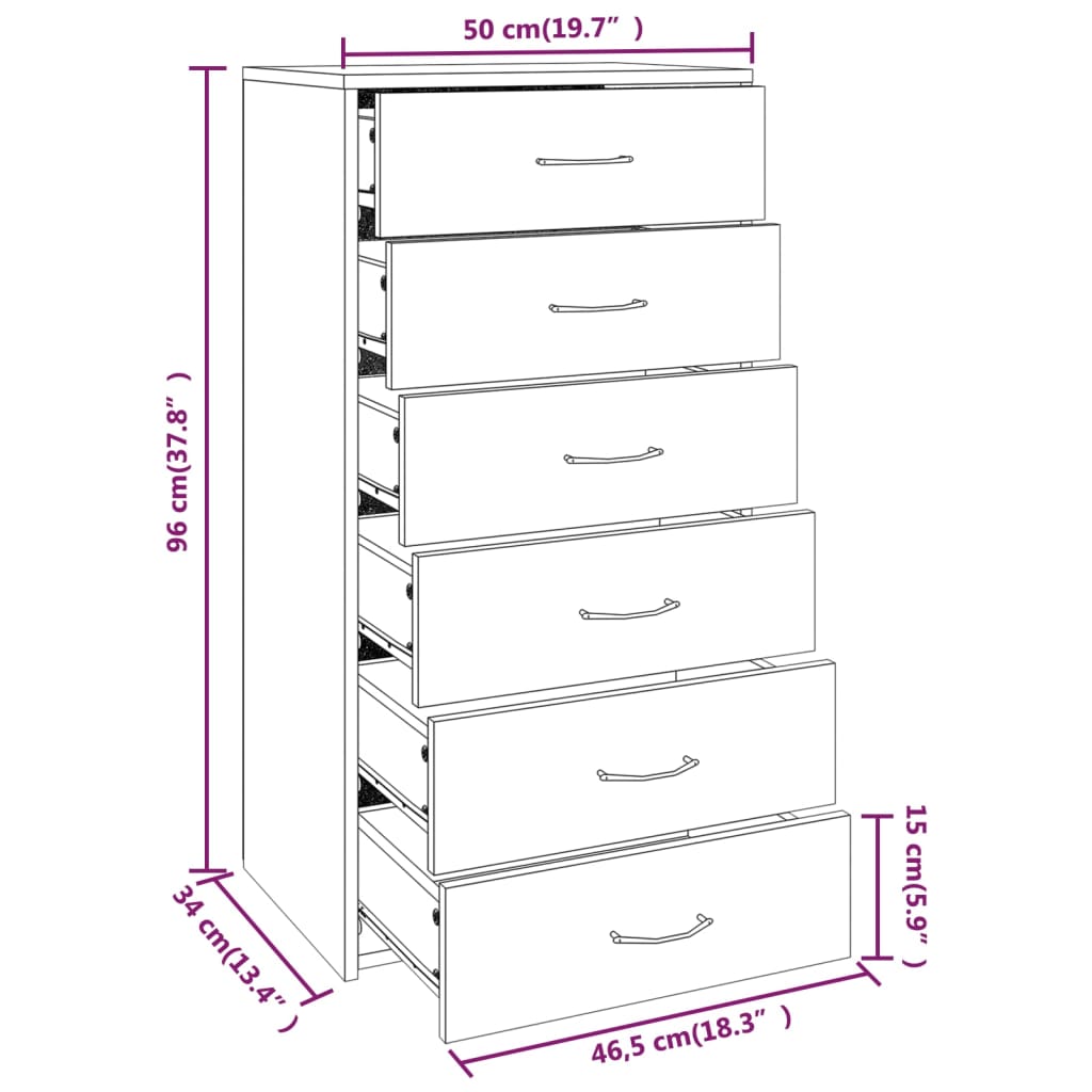 Credenza 6 Cassetti Rovere Fumo 50x34x96cm in Legno Multistrato