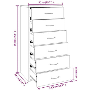 Credenza 6 Cassetti Rovere Fumo 50x34x96cm in Legno Multistrato