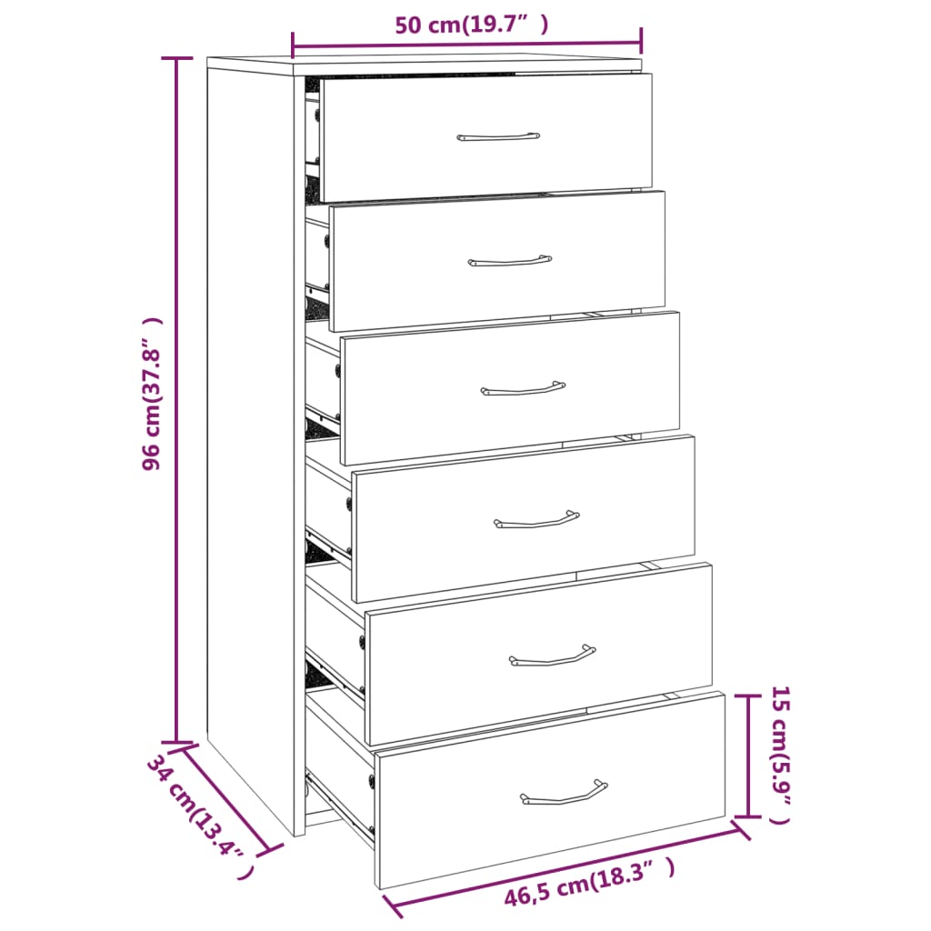 Credenza 6 Cassetti Rovere Marrone 50x34x96cm Legno Multistrato 815365