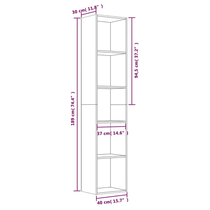 Libreria Grigio Sonoma 40x30x189 cm in Legno Multistrato 815436