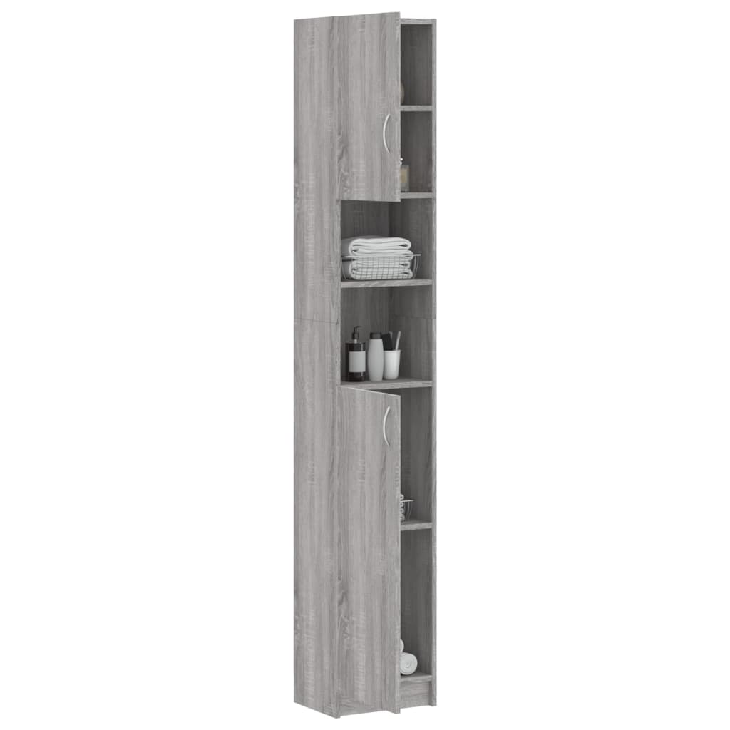 Armadietto Bagno Grigio Sonoma 32x25,5x190 cm Legno Multistrato 815538