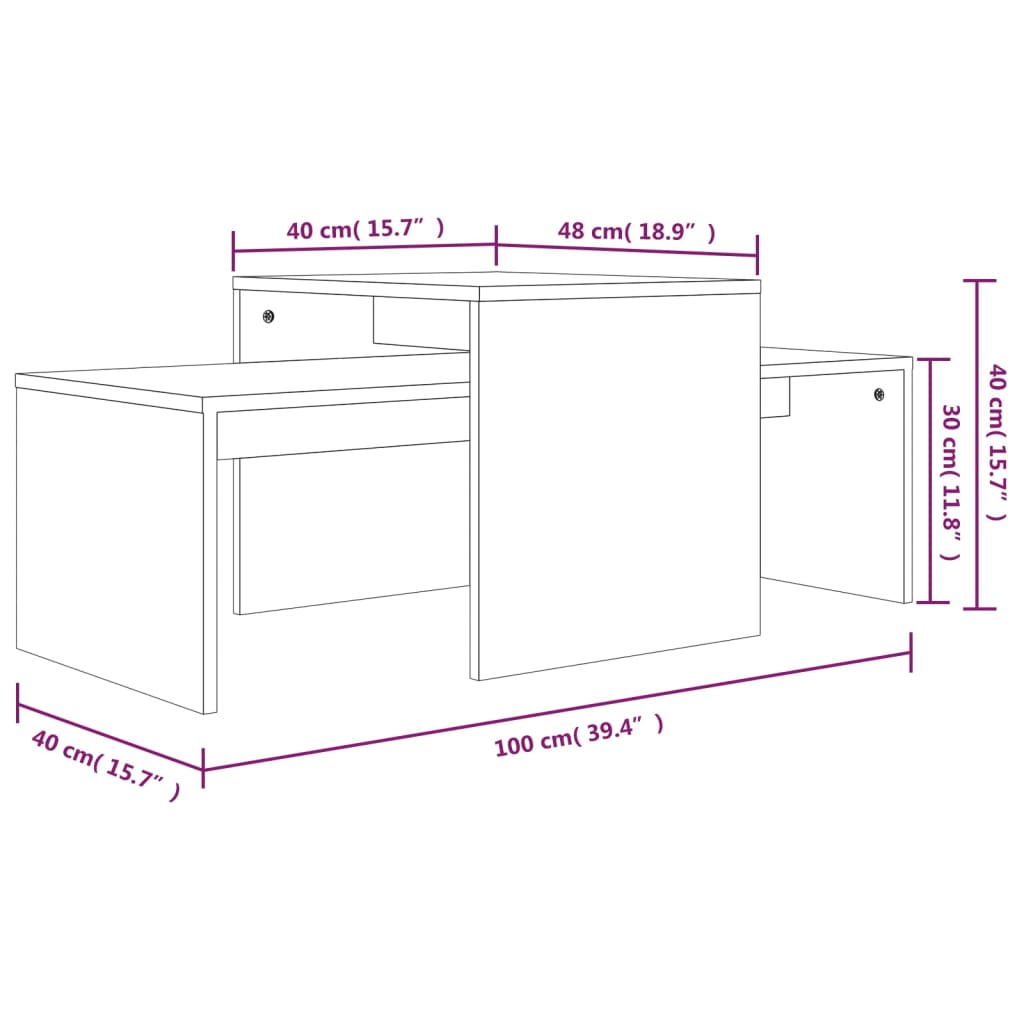 Set Tavolini Salotto Rovere Fumo 100x48x40 cm Legno Multistrato 815546