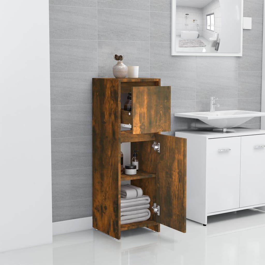 Armadietto Bagno Rovere Fumo 30x30x95 cm in Legno Multistrato 815552