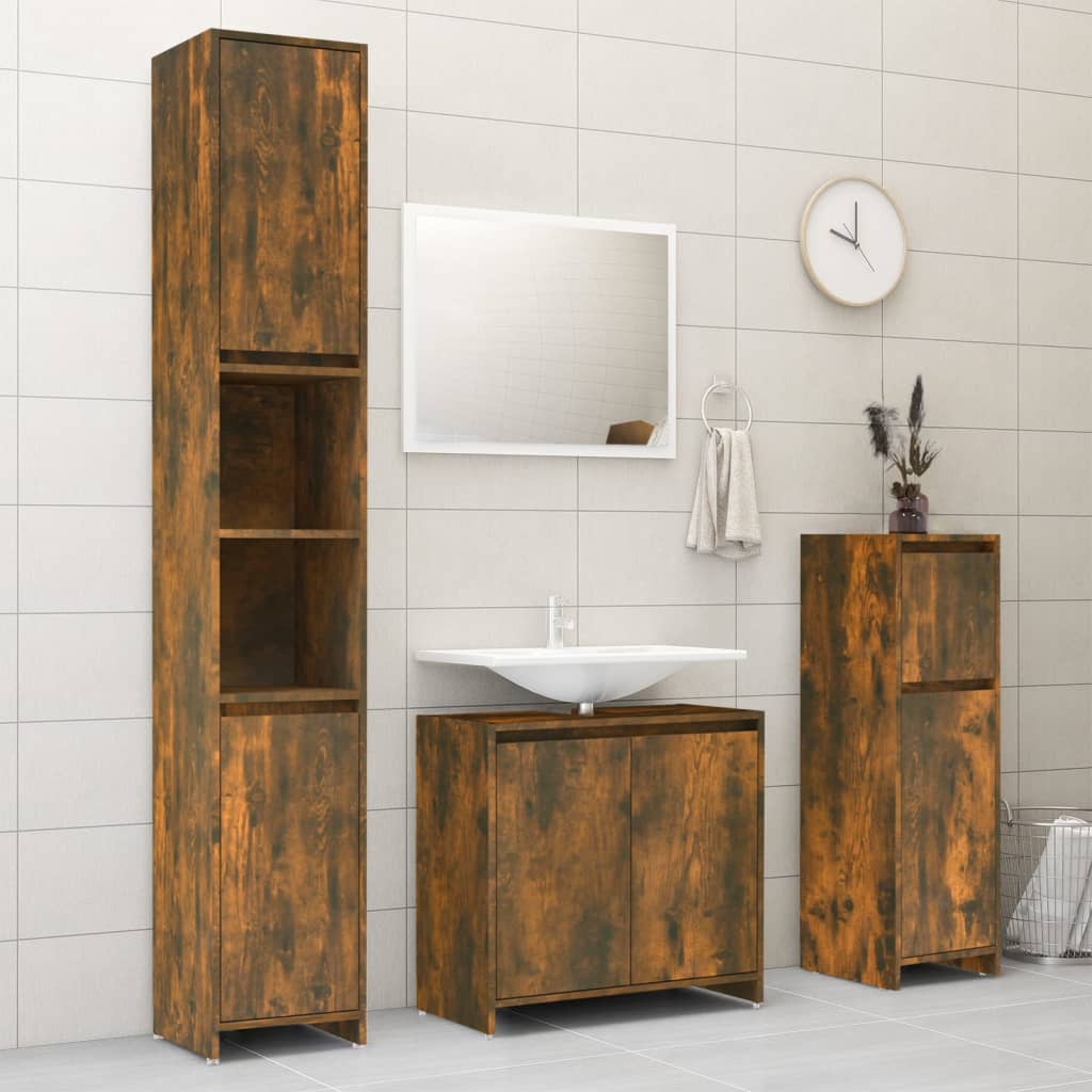 Armadietto Bagno Rovere Fumo 30x30x95 cm in Legno Multistrato cod mxl 20969