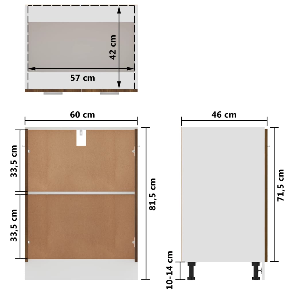 Mobiletto Rovere Marrone 60x46x81,5 cm in Legno Multistrato 815563