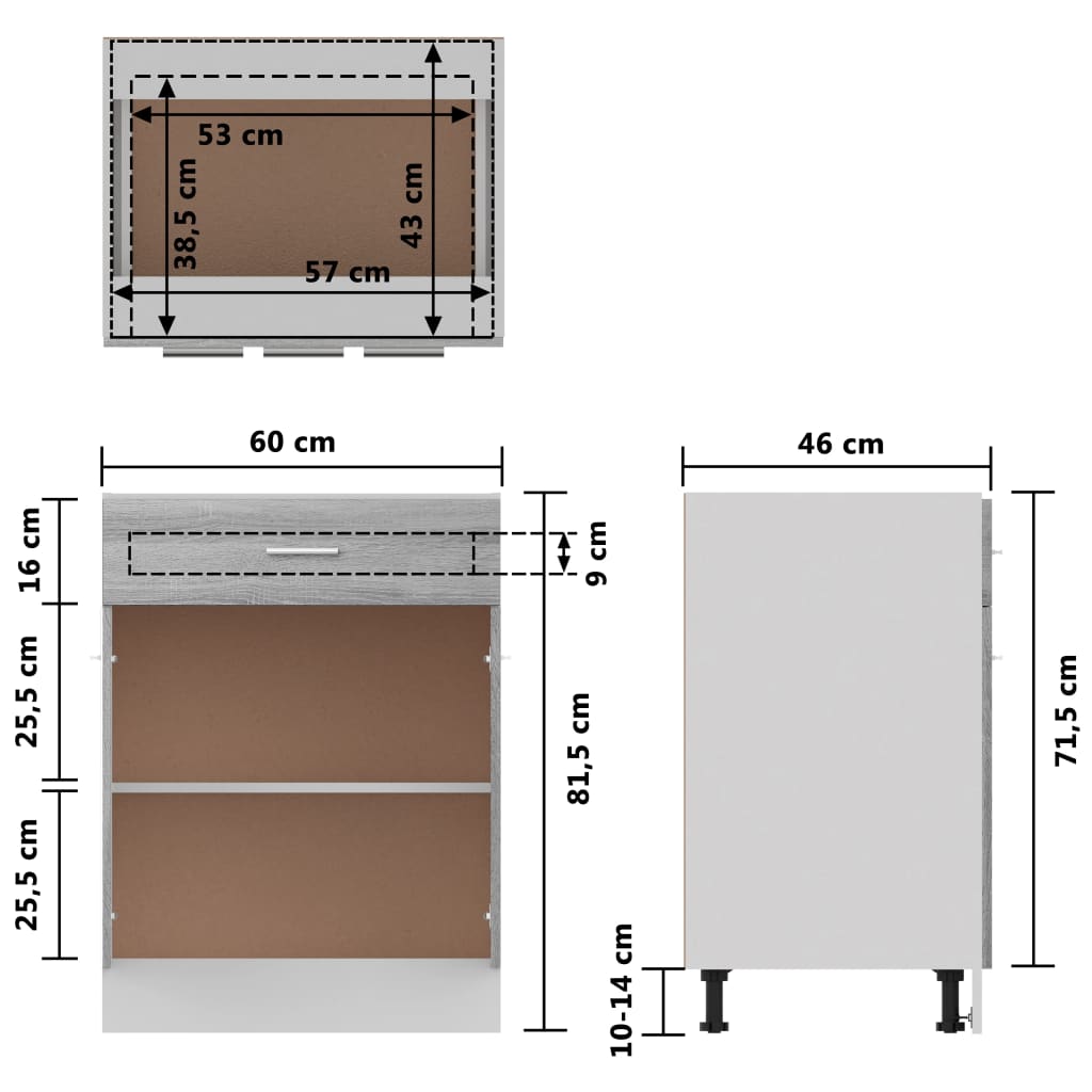 Mobiletto Grigio Sonoma 60x46x81,5 cm in Legno Multistrato 815577