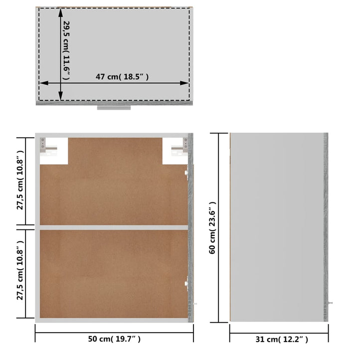 Mobile Pensile Grigio Sonoma 50x31x60 cm in Legno Multistrato cod mxl 76262