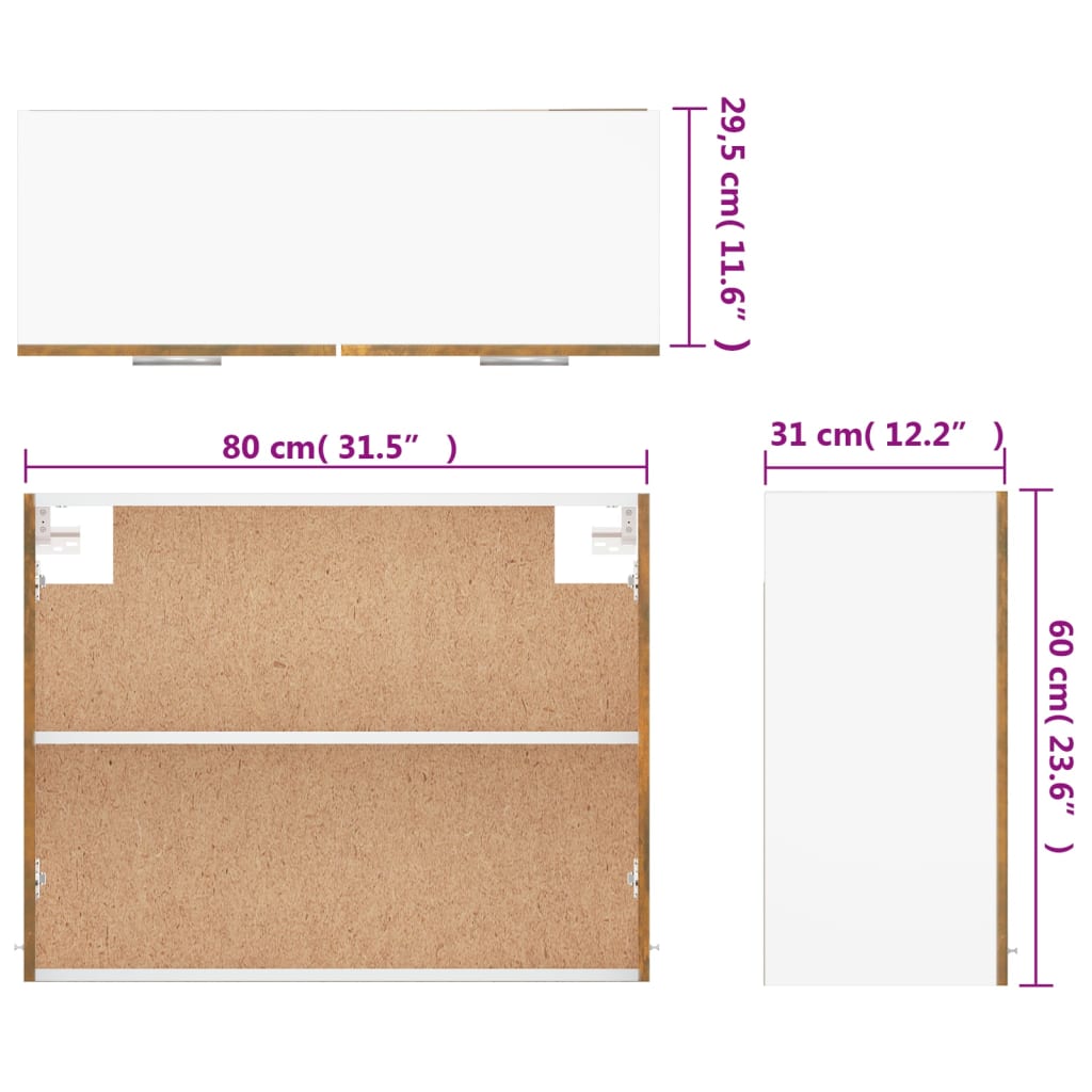 Mobile Pensile Rovere Fumo 80x31x60 cm in Legno Multistrato 815588