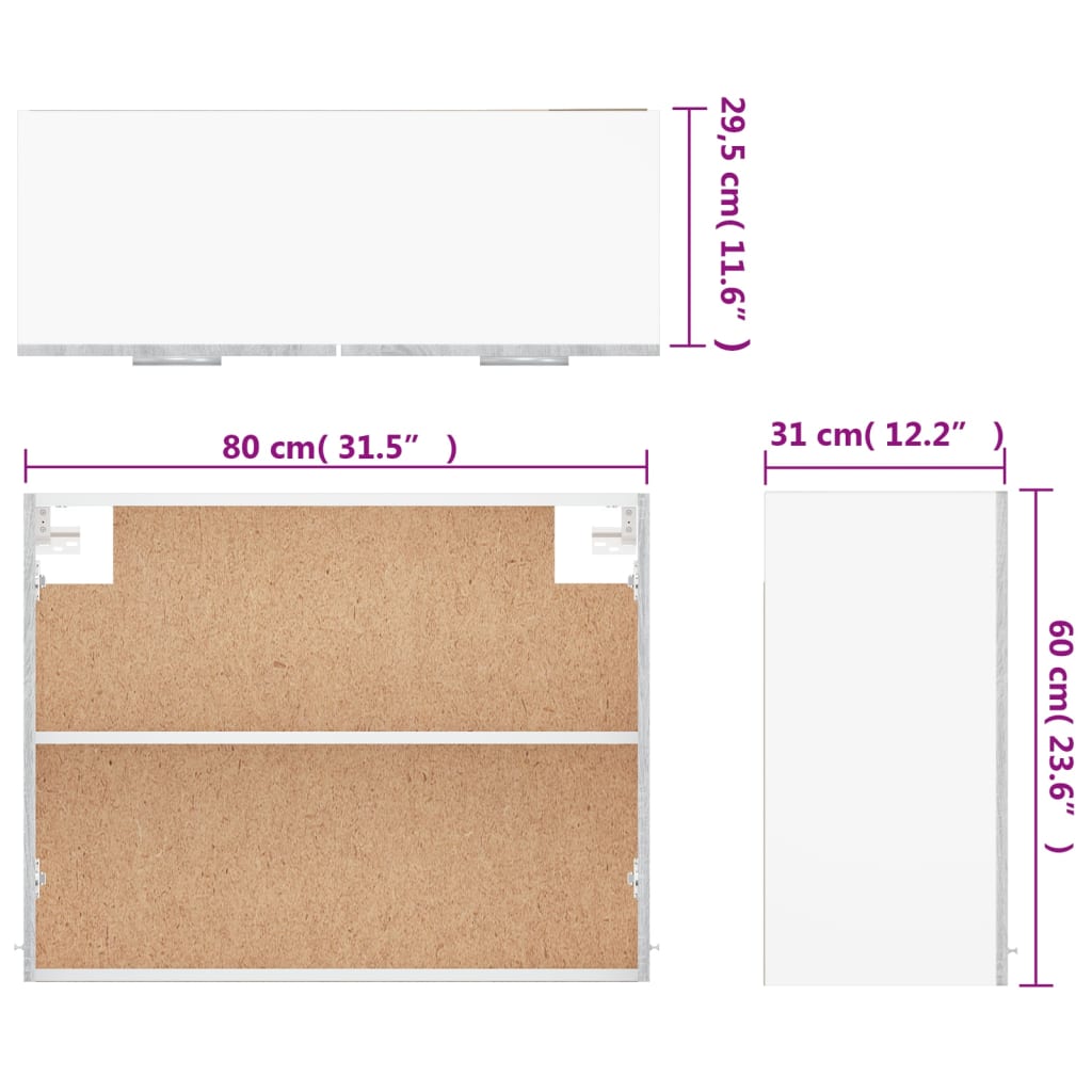 Mobile Pensile Grigio Sonoma 80x31x60 cm in Legno Multistrato 815589