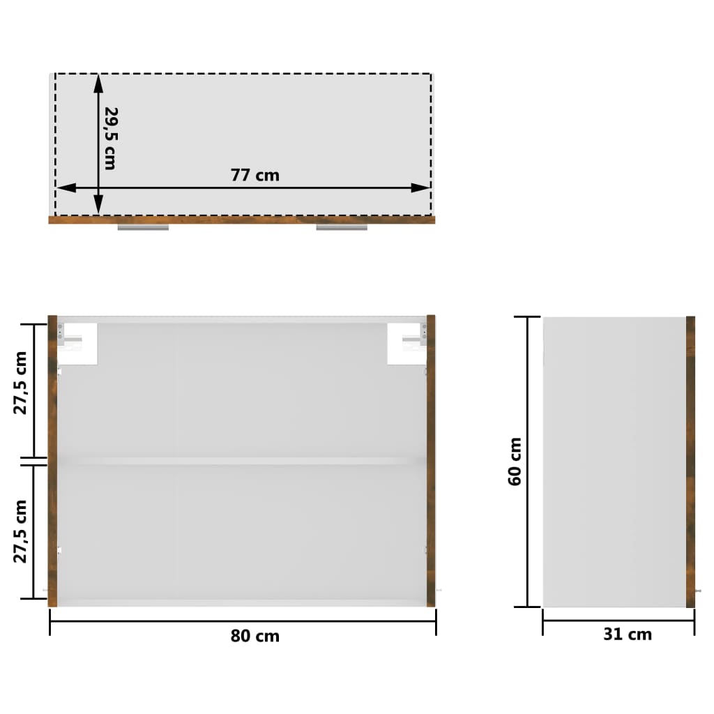 Mobile Pensile Vetro Rovere Fumo 80x31x60 cm Legno Multistrato 815594