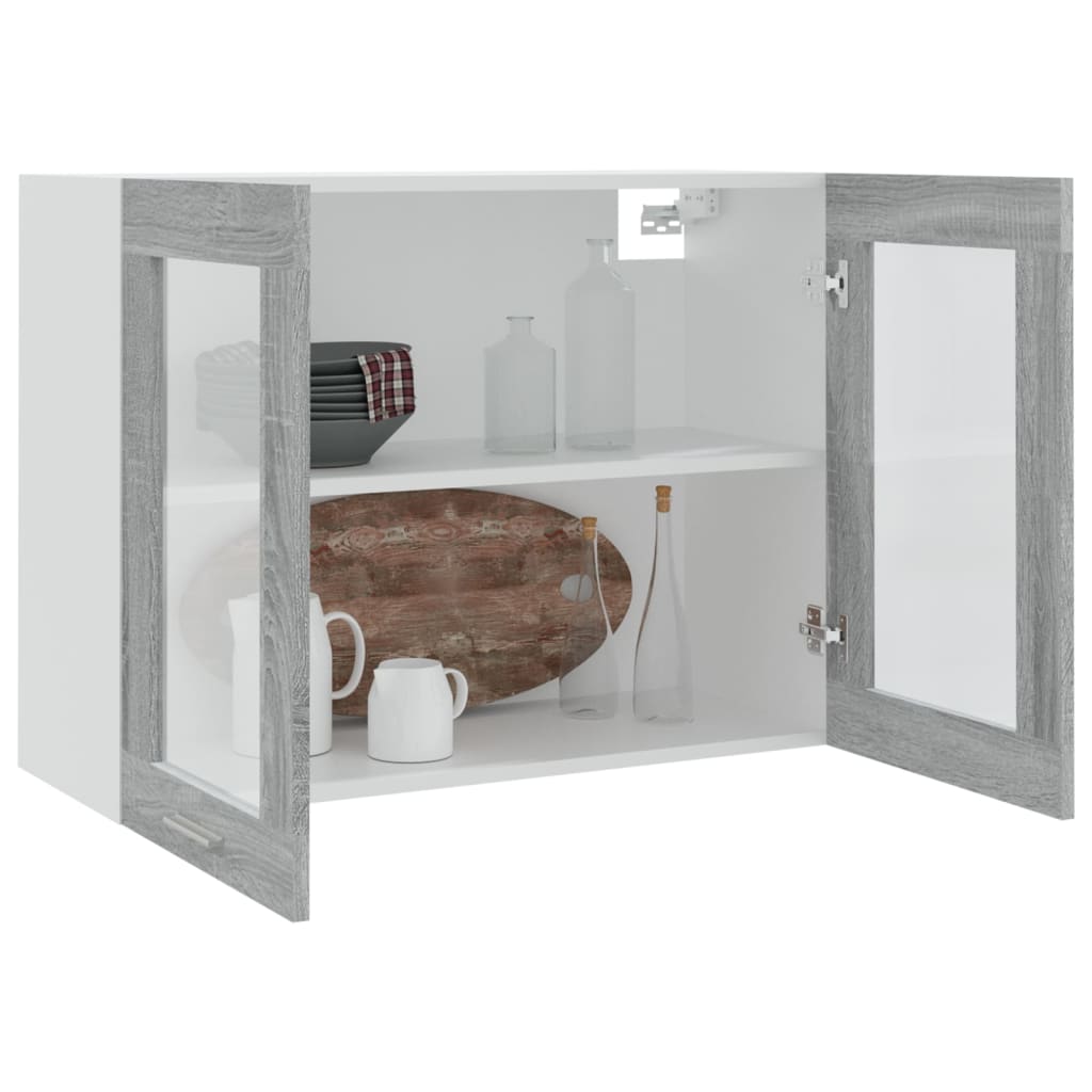 Mobile Pensile Vetro Grigio Sonoma 80x31x60cm Legno Multistrato 815595