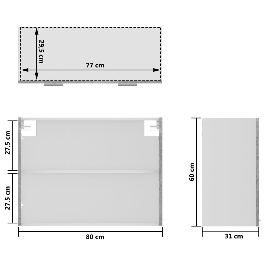 Mobile Pensile Vetro Grigio Sonoma 80x31x60cm Legno Multistrato 815595