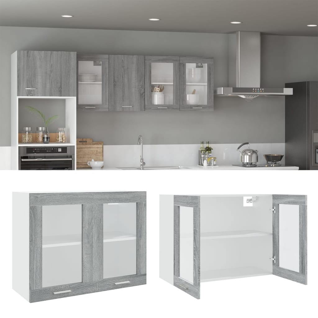 Mobile Pensile Vetro Grigio Sonoma 80x31x60cm Legno Multistrato 815595