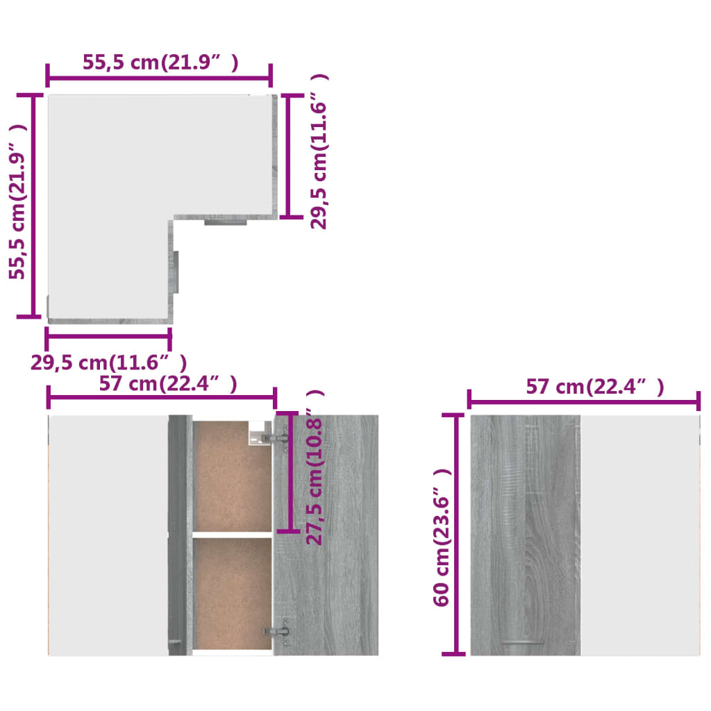 Mobile Pensile Angolo Grigio Sonoma 57x57x60 Legno Multistrato 815598